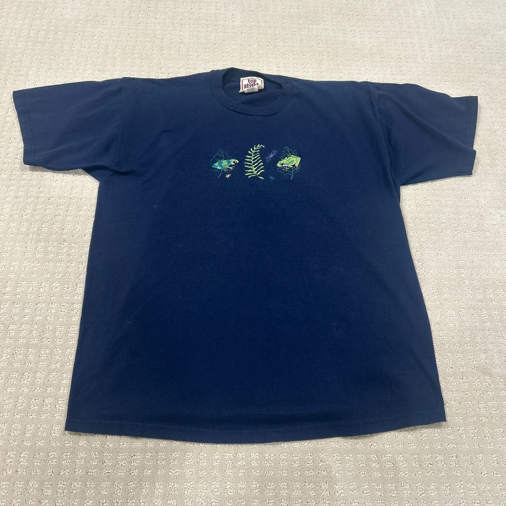 Vintage Top Stitch Frog Nature T-Shirt Women's XL Navy Blue